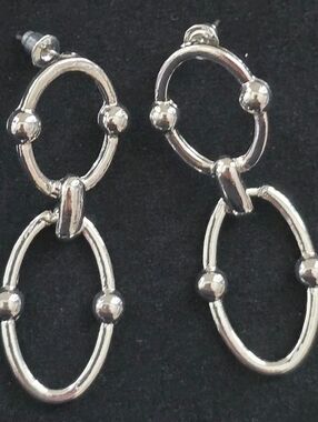 Silver Tone Double-Loop Drop Post Earrings